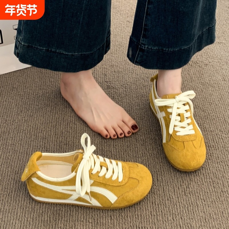 黄色德训鞋女鞋子2025新款爆款秋季阿甘鞋百搭运动休闲鞋平底小众,女鞋,德训鞋,淘宝优惠券,粉丝福利购,淘宝优惠卷