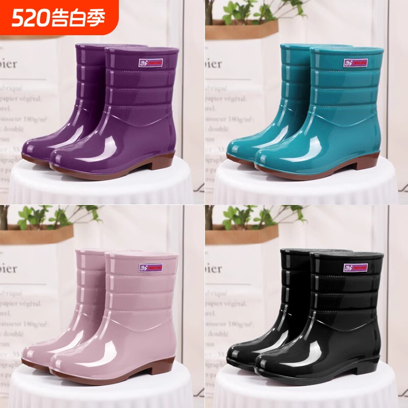 中筒水鞋女款雨鞋高筒女成人厨房鞋防水胶鞋保洁劳保加棉保暖雨靴