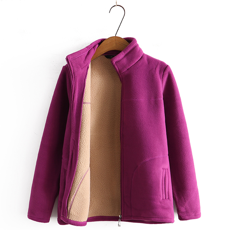 妈妈摇粒绒外套中老年人抓绒衣奶奶上衣服春秋季女装加绒红色开衫