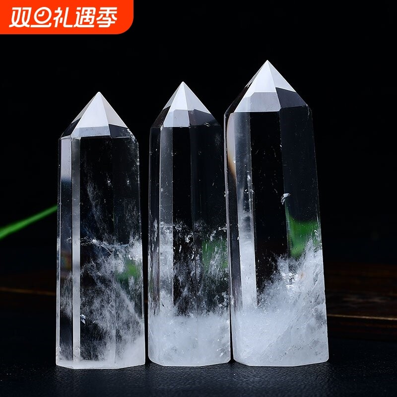 天然白水晶单尖六棱柱摆件家居客卧厅办公桌摆设乔迁礼品消磁摆件