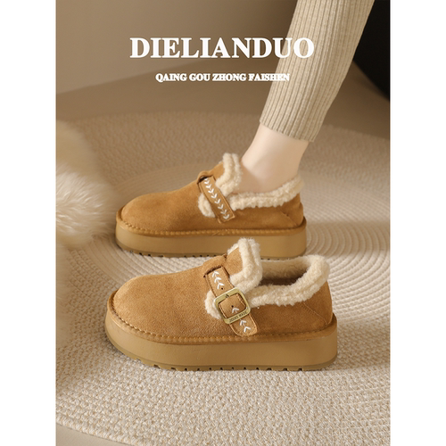 厚底加绒勃肯鞋女款2025新款冬季加厚保暖全包博肯毛毛棉鞋子羊毛