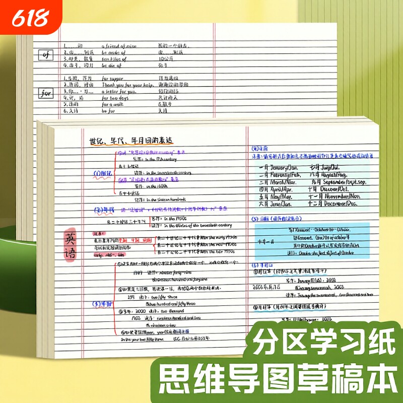 a3思维导图草稿纸笔记本横线分区本可撕横版学习纸高颜值背单词纸空白写字纸考研工作笔记纸试卷纸双面加厚