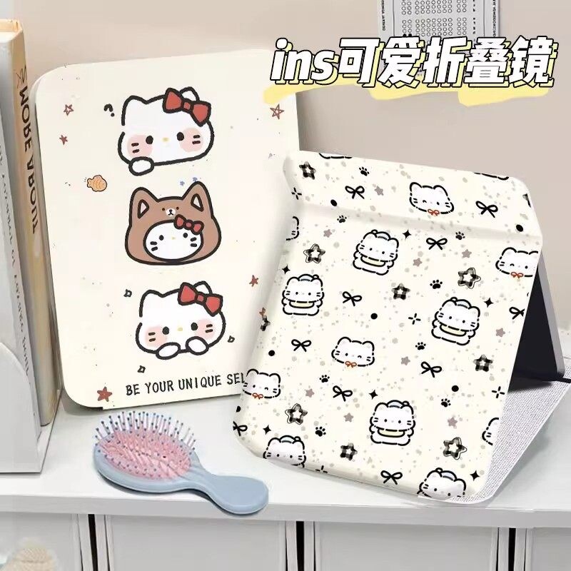 卡通斑点猫咪折叠小镜子学生寝室桌面化妆镜梳妆镜子折叠小号镜