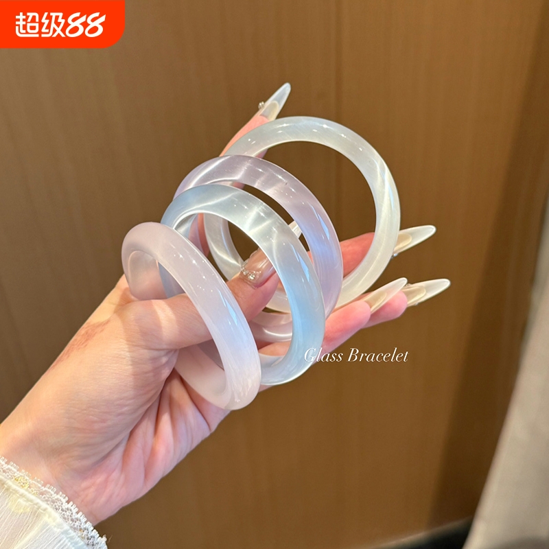 清冰透白月光新中式猫眼琉璃手镯国风高级感粉色送闺蜜礼物玻璃