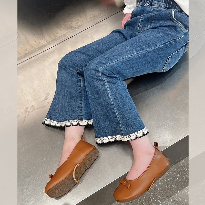 儿童喇叭裤女童洋气牛仔裤大童装休闲长裤子女孩2025春秋新款黑色