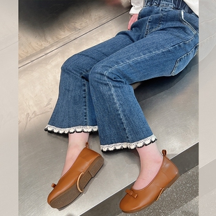 儿童喇叭裤女童洋气牛仔裤大童装休闲长裤子女孩2025春秋新款黑色