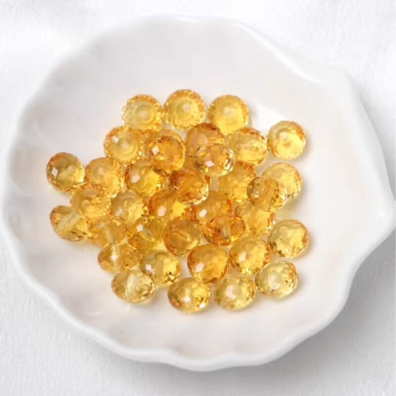 仿黄水晶切面扁珠巴西黄刻面散珠盘珠DIY手工串珠手链饰品配珠