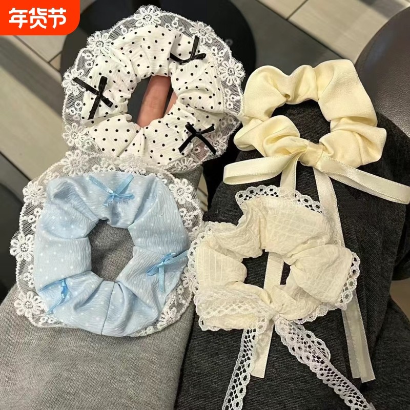 韩系奶油波点大肠发圈蕾丝飘带蝴蝶结花边头绳发绳芭蕾少女发饰,饰品/流行首饰/时尚饰品新,发饰,淘宝优惠券,粉丝福利购,淘宝优惠卷