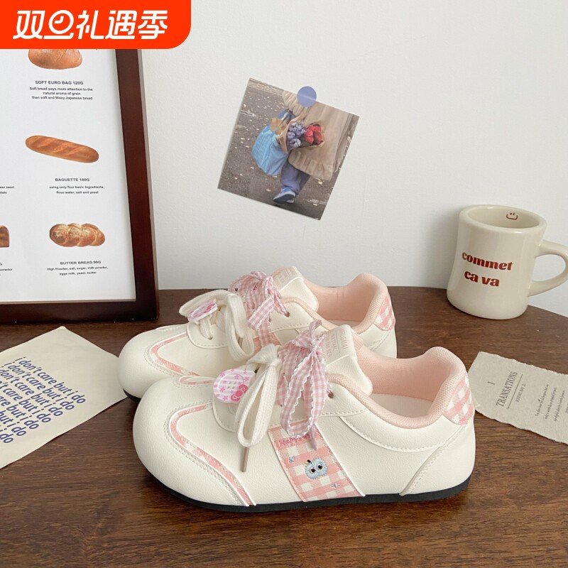 粉色泡芙板鞋女丑萌2025夏季新款chic小众设计学生运动小白鞋