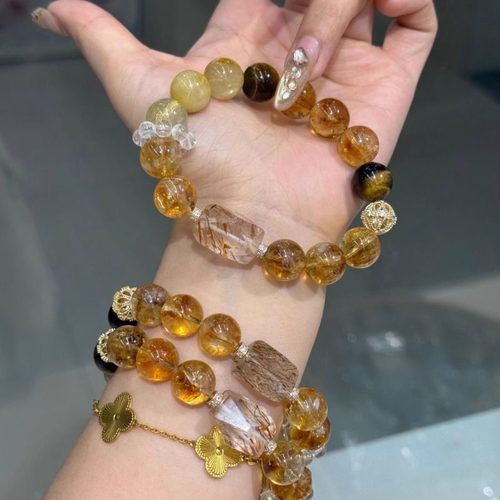 金霸黄塔晶虎眼石黑金超七手链