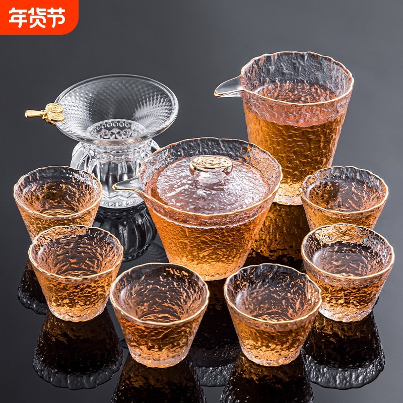 日式玻璃功夫茶具套装家用泡茶功夫茶杯高档盖碗办公室泡茶器茶壶