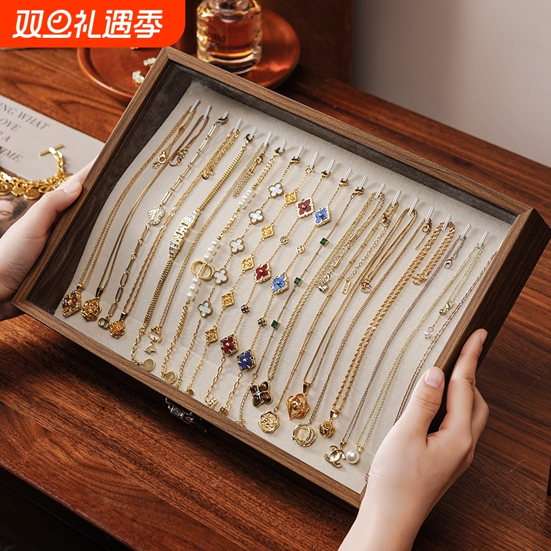 项链收纳盒专用防尘大容量珍珠项链高档轻奢精致2024新款实木首饰