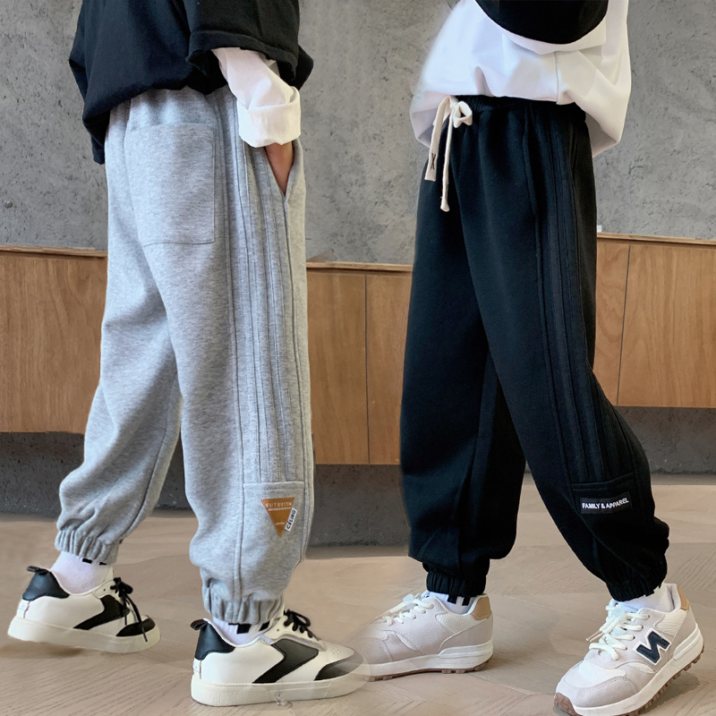 男童裤子春秋新款装季黑色儿童卫裤运动孩中大童休闲宽松初中生潮