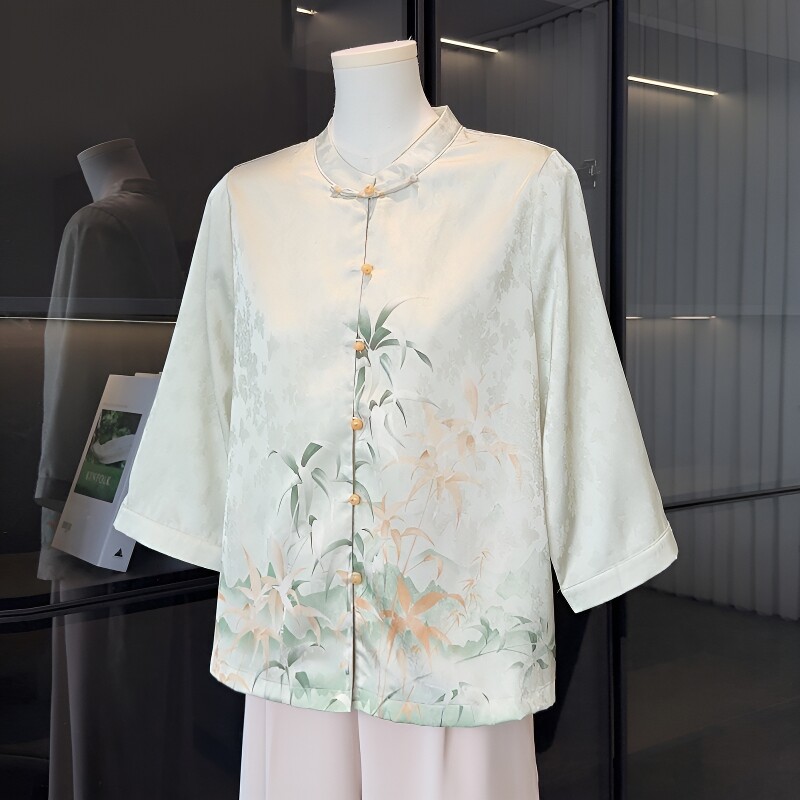 中年妈妈夏装雪纺衬衫中老年女装新款春夏上衣服气质国风奶奶衬衣