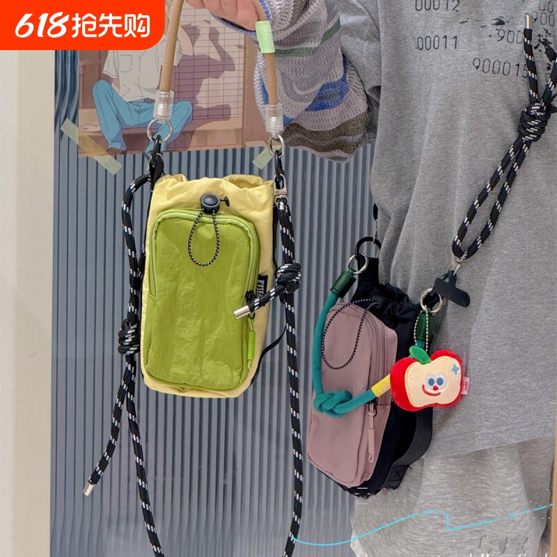 大橘猫工装斜挎小包包手机包男女学生出游运动轻便水杯包绿色紫色