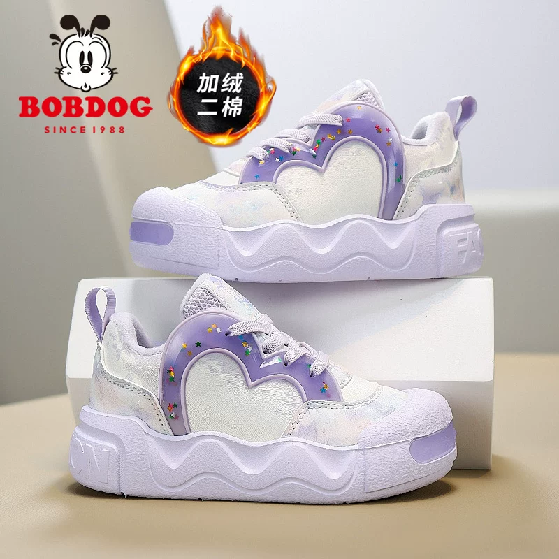 巴布豆加绒女童运动鞋2025冬季新