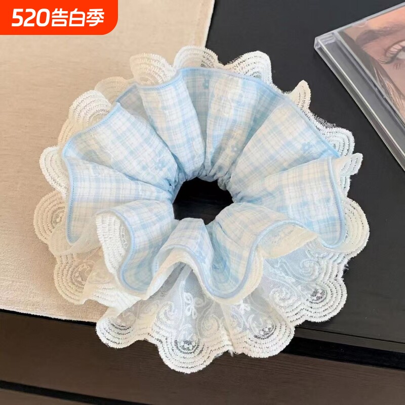 早春田园风碎花蕾丝大肠发圈女慵懒风丸子头超大复古百搭发饰头绳