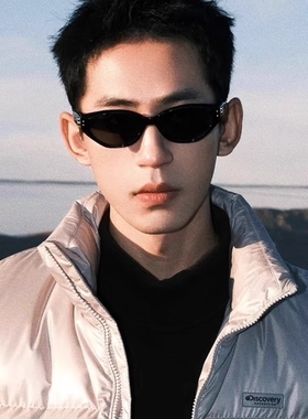 猫眼复古男生墨镜男款防紫外线大脸痞帅开车偏光镜高级感潮流白色