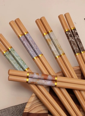 健康楠竹筷子家用高档5-10双装成人防霉防滑竹木筷子家庭装分餐筷