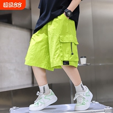 男童工装短裤夏季薄儿童冰丝休闲五分裤绿色大童夏装裤子帅气中裤