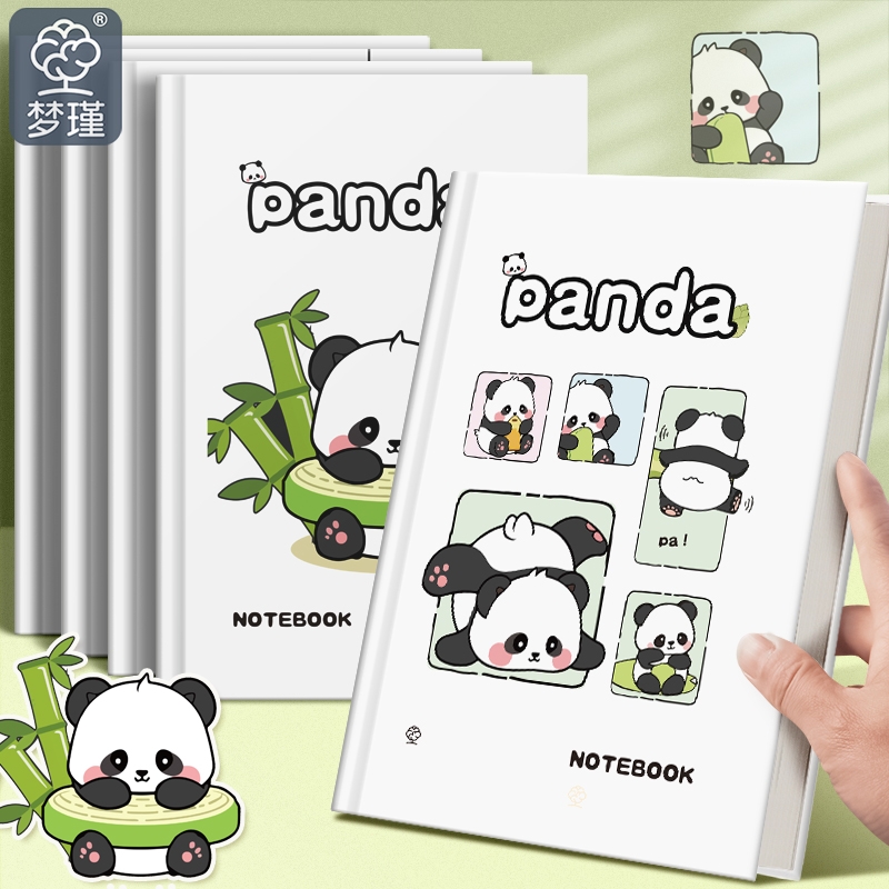 梦瑾2025精装笔记本本子新款硬壳本简约卡通加厚学生用高颜值熊猫课堂笔记考研用日记本记录a5办公记事本批发