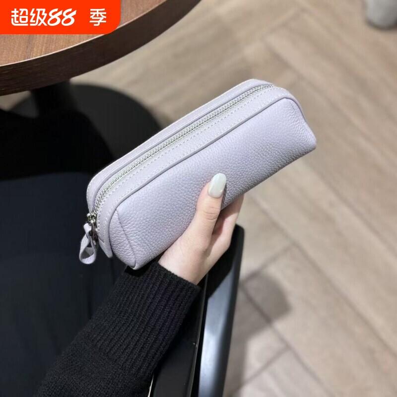 简约清新笔袋荔枝纹牛皮耐脏大容量文具日系高颜值学生收纳笔袋