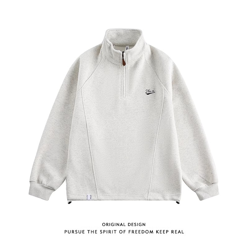 简约纯色半拉链立领卫衣男秋冬美式宽松休闲百搭运动上衣情侣外套