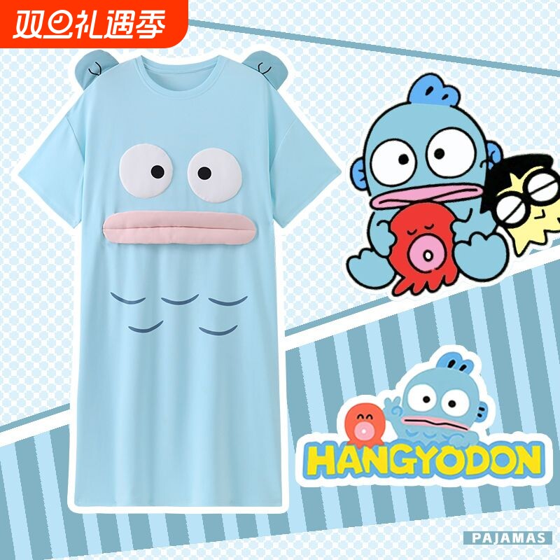 小丑鱼儿童女童睡裙2025夏季新款短袖棉质中大女孩学生母女款睡衣