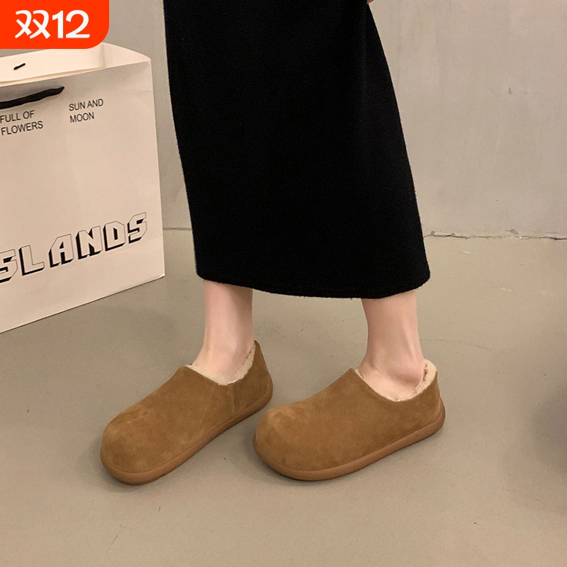 小土豆平底勃肯鞋女加绒保暖一脚蹬女鞋子2025新款冬季豆豆鞋棉鞋