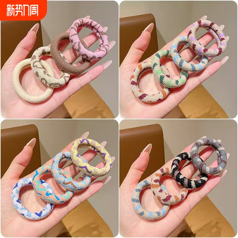 4个装民族风毛巾圈女童高弹力可爱皮筋宝宝头绳橡皮筋发绳
