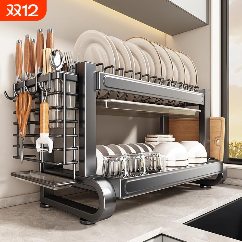 碗碟收纳架304不锈钢沥水架家用多层碗架厨房置物架放碗盘筷碗柜