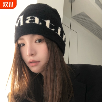 字母冷帽女百搭2025新款大头围秋冬保暖小众个性韩版毛线帽针织帽