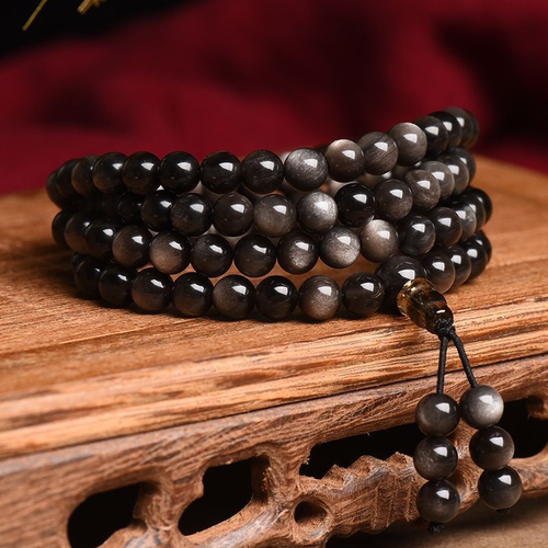 天然银曜石108颗佛珠手链念珠