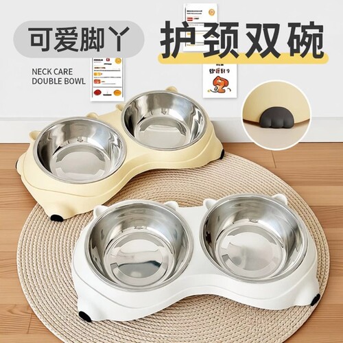 猫狗通用食饮水二合一不锈钢饭碗