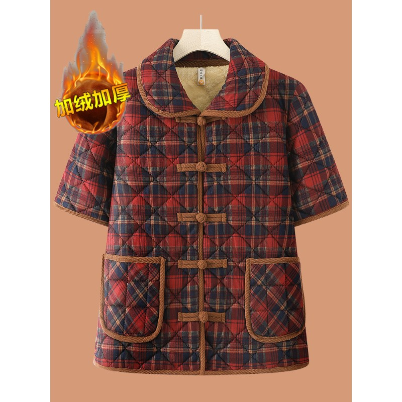 中老年妈妈秋冬装半袖棉服马甲奶奶加绒加厚坎肩马夹中袖棉袄外套