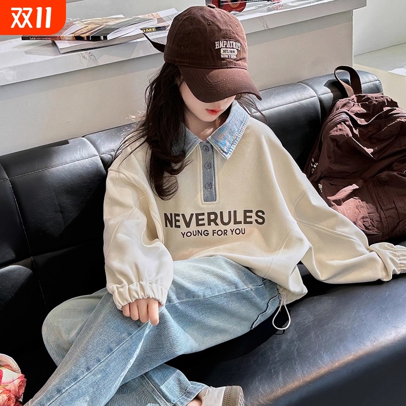 女童卫衣春秋款2025新款儿童韩版休闲秋装上衣大童洋气翻领长袖潮