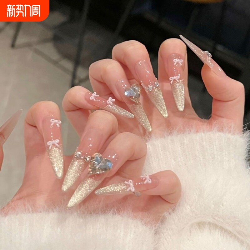 高级气质纯欲显白金色猫眼温柔爆闪小红书手工穿戴甲轻奢新年美甲