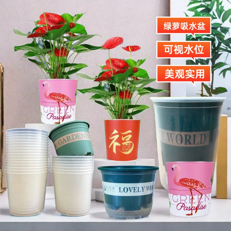花盆吸水盆自动透明套盆懒人储水盆大号水培塑料专用绿萝双层阳台