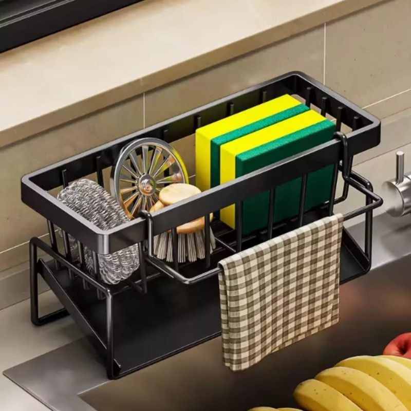 不锈钢水槽海绵抹布沥水架家用厨房台面多功能洗洁精收纳置物架子