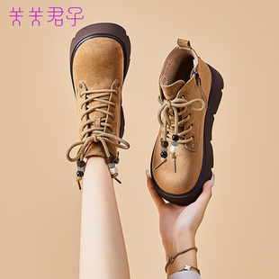 显脚小马丁靴女英伦风2025秋冬新款 厚底小个子炸街勃肯靴短靴磨砂