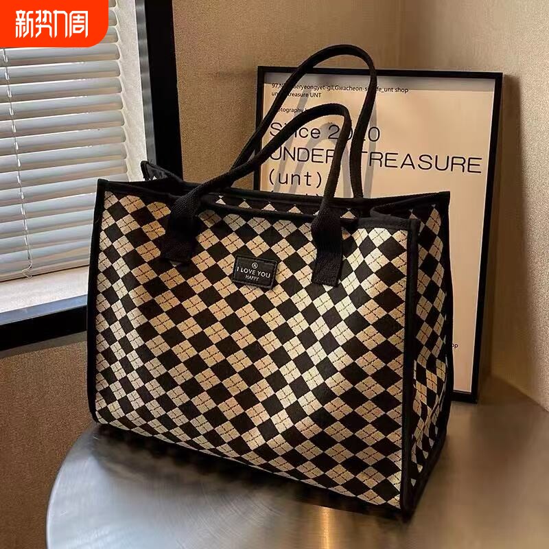 新款帆布大包包女手提包手拎外出大容量单肩包百搭学生上课托特包