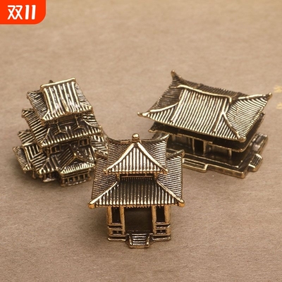 黄铜客栈造景小摆件假山奇石水陆鱼缸庭院盆景书房古建筑古楼模型