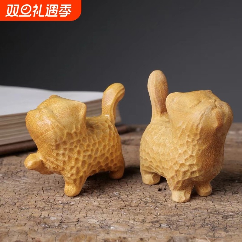 木雕「傲娇猫」小猫摆件可爱动物有风同款迷你文玩手把件生日礼物
