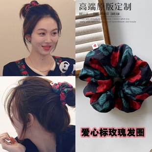 中餐厅姜妍同款玫瑰花发圈法式皮筋发绳丸子头夏季大肠头饰头绳女