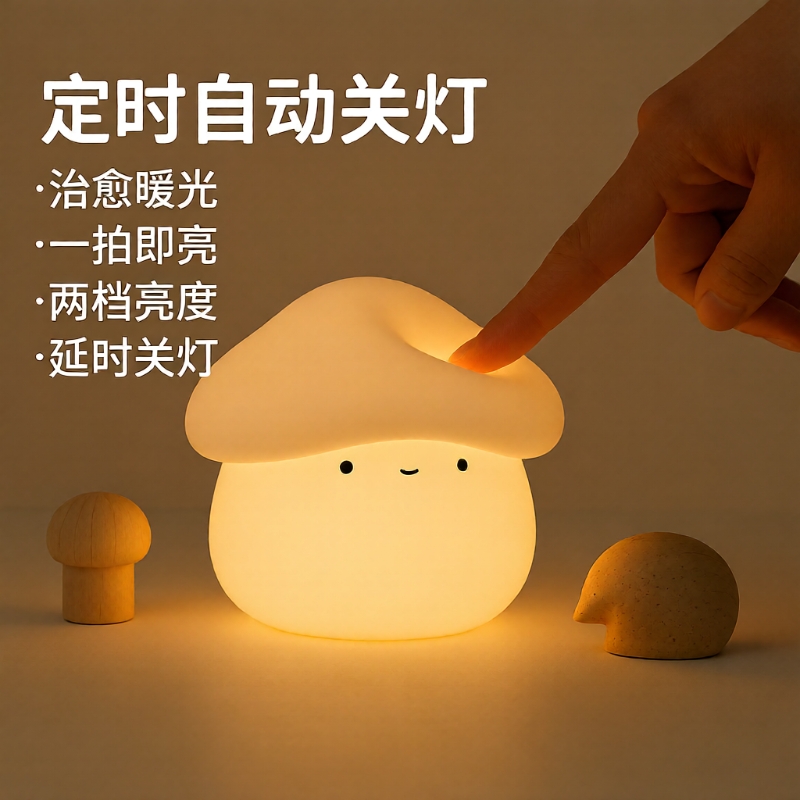 蘑菇硅胶小夜灯拍拍灯卧室睡眠婴儿喂奶床头灯儿童充电感应插电