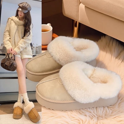厚底雪地靴女2025冬季皮毛一体加绒保暖毛毛鞋包头半拖鞋防水毛绒