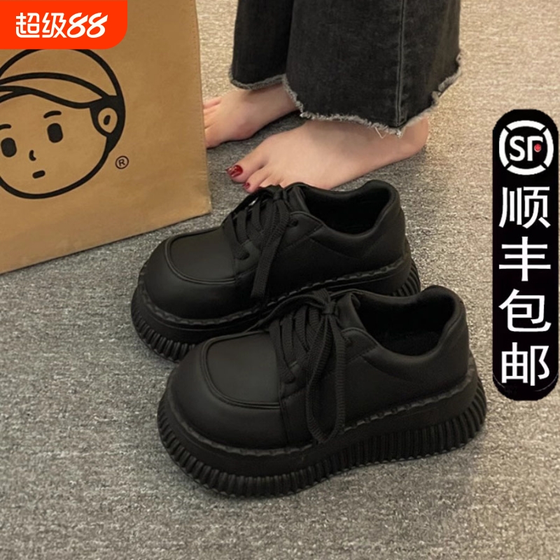 法式松糕厚底小皮鞋女春秋季英伦风玛丽珍单鞋2024新款增高乐福鞋