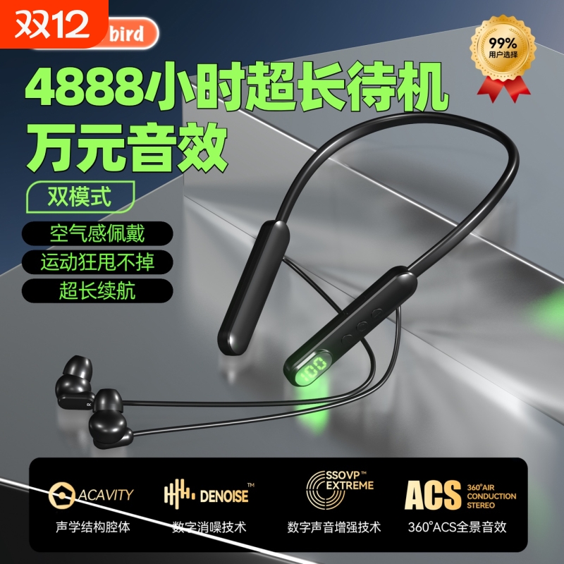 颈挂脖式蓝牙耳机2024新款无线超长续航大电量运动跑步女适用华为