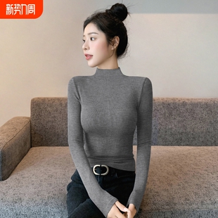 上衣潮螺纹高弹 紧身加绒保暖针织长袖 半高领打底衫 女2025秋冬新款