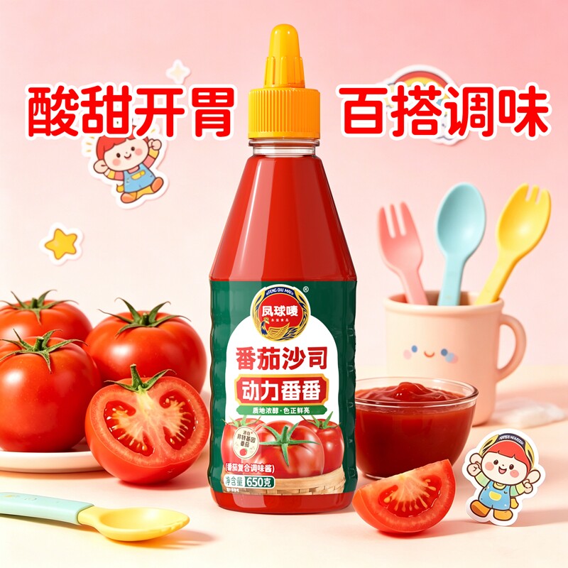 凤球唛番茄沙司650g*3瓶家用商用手抓饼番茄调味酱薯条摆摊汉堡